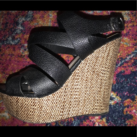 De Blossom Collections Black strap wedges - Picture 4 of 5